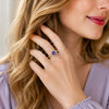 Oro Laminado Wedding Ring, Gold Filled Style Cluster Design, with Amethyst and White Cubic Zirconia, Polished, Golden Finish, 01.283.0054.4 (One size fits all)