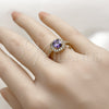 Oro Laminado Wedding Ring, Gold Filled Style Cluster Design, with Amethyst and White Cubic Zirconia, Polished, Golden Finish, 01.283.0054.4 (One size fits all)