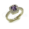 Rhodium Gold Filled Wedding Ring, Cluster Design, with Amethyst and White Cubic Zirconia, Polished, Rhodium Finish, 01.283.0054.6 (One size fits all)