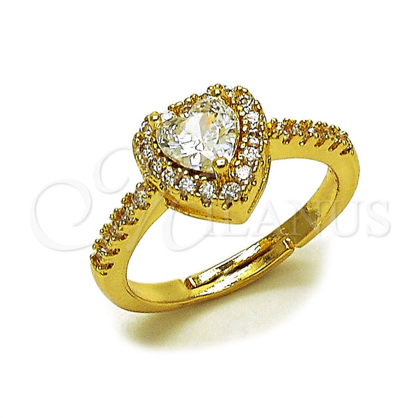 Oro Laminado Wedding Ring, Gold Filled Style Heart and Cluster Design, with Garnet and White Cubic Zirconia, Polished, Golden Finish, 01.283.0055.3 (One size fits all)
