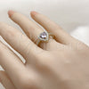 Oro Laminado Wedding Ring, Gold Filled Style Heart and Cluster Design, with White Cubic Zirconia and Amethyst Goldstone Venturina, Polished, Golden Finish, 01.283.0055.4 (One size fits all)
