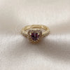 Oro Laminado Wedding Ring, Gold Filled Style Heart and Cluster Design, with White Cubic Zirconia and Amethyst Goldstone Venturina, Polished, Golden Finish, 01.283.0055.4 (One size fits all)