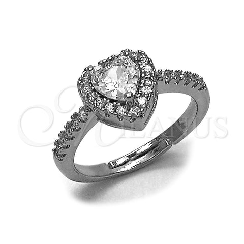 Rhodium Gold Filled Wedding Ring, Heart and Cluster Design, with White Cubic Zirconia, Polished, Rhodium Finish, 01.283.0055.5 (One size fits all)