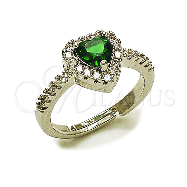 Rhodium Gold Filled Wedding Ring, Heart and Cluster Design, with Green and White Cubic Zirconia, Polished, Rhodium Finish, 01.283.0055.6 (One size fits all)