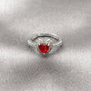 Rhodium Gold Filled Wedding Ring, Heart and Cluster Design, with Garnet and White Cubic Zirconia, Polished, Rhodium Finish, 01.283.0055.7 (One size fits all)