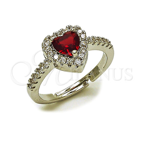 Rhodium Gold Filled Wedding Ring, Heart and Cluster Design, with Garnet and White Cubic Zirconia, Polished, Rhodium Finish, 01.283.0055.7 (One size fits all)