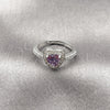 Rhodium Gold Filled Wedding Ring, Heart and Cluster Design, with Amethyst and White Cubic Zirconia, Polished, Rhodium Finish, 01.283.0055.8 (One size fits all)