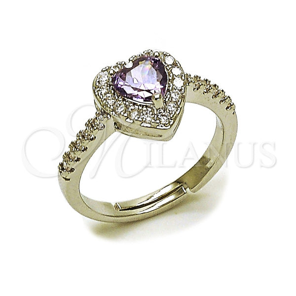 Rhodium Gold Filled Wedding Ring, Heart and Cluster Design, with Amethyst and White Cubic Zirconia, Polished, Rhodium Finish, 01.283.0055.8 (One size fits all)