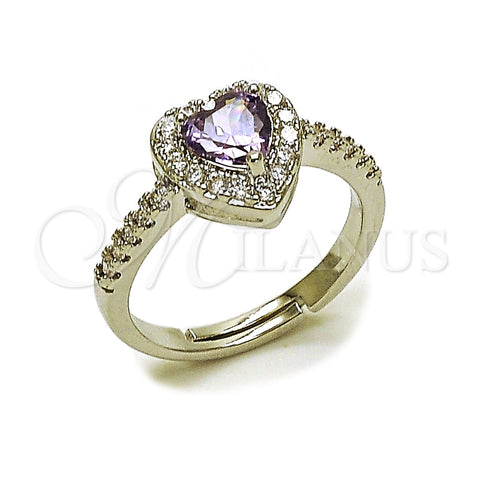 Rhodium Gold Filled Wedding Ring, Heart and Cluster Design, with Amethyst and White Cubic Zirconia, Polished, Rhodium Finish, 01.283.0055.8 (One size fits all)