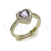 Rhodium Gold Filled Wedding Ring, Heart and Cluster Design, with Amethyst and White Cubic Zirconia, Polished, Rhodium Finish, 01.283.0055.8 (One size fits all)