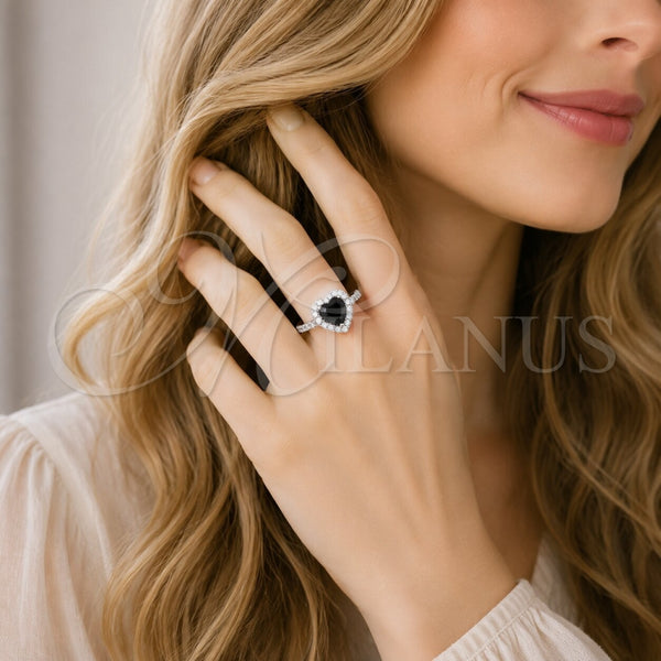 Rhodium Gold Filled Wedding Ring, Heart and Cluster Design, with Black and White Cubic Zirconia, Polished, Rhodium Finish, 01.283.0055.9 (One size fits all)