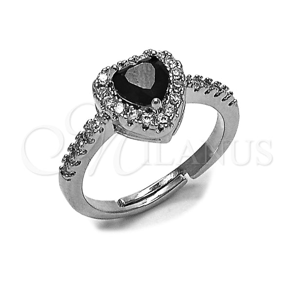 Rhodium Gold Filled Wedding Ring, Heart and Cluster Design, with Black and White Cubic Zirconia, Polished, Rhodium Finish, 01.283.0055.9 (One size fits all)