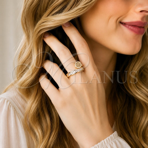 Oro Laminado Multi Stone Ring, Gold Filled Style Nail and Baguette Design, with White Cubic Zirconia and White Micro Pave, Polished, Golden Finish, 01.283.0076 (One size fits all)