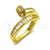 Oro Laminado Multi Stone Ring, Gold Filled Style Nail and Baguette Design, with White Cubic Zirconia and White Micro Pave, Polished, Golden Finish, 01.283.0076 (One size fits all)