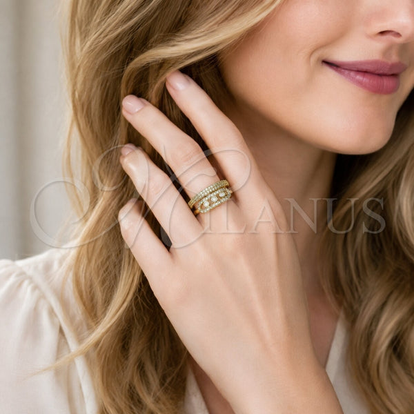 Oro Laminado Multi Stone Ring, Gold Filled Style Paperclip Design, with White Cubic Zirconia and White Micro Pave, Polished, Golden Finish, 01.283.0077 (One size fits all)