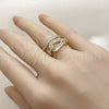 Oro Laminado Multi Stone Ring, Gold Filled Style Belt Buckle and Baguette Design, with White Cubic Zirconia and White Micro Pave, Polished, Golden Finish, 01.283.0078 (One size fits all)