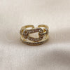 Oro Laminado Multi Stone Ring, Gold Filled Style Belt Buckle and Baguette Design, with White Cubic Zirconia and White Micro Pave, Polished, Golden Finish, 01.283.0078 (One size fits all)