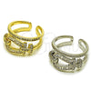 Oro Laminado Multi Stone Ring, Gold Filled Style Belt Buckle and Baguette Design, with White Cubic Zirconia and White Micro Pave, Polished, Golden Finish, 01.283.0078 (One size fits all)