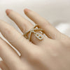 Oro Laminado Multi Stone Ring, Gold Filled Style Puff Mariner Design, with White Micro Pave, Polished, Golden Finish, 01.283.0079 (One size fits all)