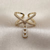 Oro Laminado Multi Stone Ring, Gold Filled Style Puff Mariner Design, with White Micro Pave, Polished, Golden Finish, 01.283.0079 (One size fits all)