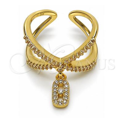 Oro Laminado Multi Stone Ring, Gold Filled Style Puff Mariner Design, with White Micro Pave, Polished, Golden Finish, 01.283.0079 (One size fits all)