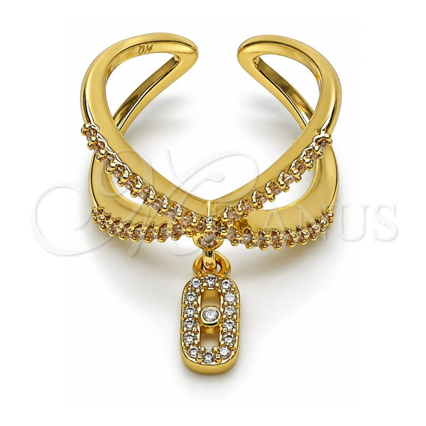 Oro Laminado Multi Stone Ring, Gold Filled Style Puff Mariner Design, with White Micro Pave, Polished, Golden Finish, 01.283.0079 (One size fits all)
