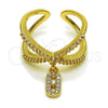 Oro Laminado Multi Stone Ring, Gold Filled Style Puff Mariner Design, with White Micro Pave, Polished, Golden Finish, 01.283.0079 (One size fits all)