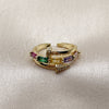 Oro Laminado Multi Stone Ring, Gold Filled Style Nail and Baguette Design, with Multicolor Cubic Zirconia and White Micro Pave, Polished, Golden Finish, 01.424.0022 (One size fits all)