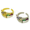 Oro Laminado Multi Stone Ring, Gold Filled Style Nail and Baguette Design, with Multicolor Cubic Zirconia and White Micro Pave, Polished, Golden Finish, 01.424.0022 (One size fits all)