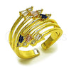 Oro Laminado Multi Stone Ring, Gold Filled Style Arrow and Baguette Design, with Multicolor and White Cubic Zirconia, Polished, Golden Finish, 01.424.0023 (One size fits all)
