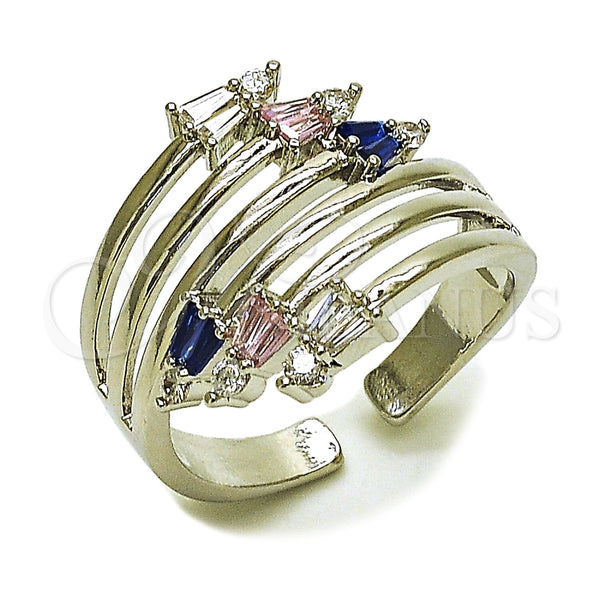 Rhodium Gold Filled Multi Stone Ring, Arrow Design, with Multicolor and White Cubic Zirconia, Polished, Rhodium Finish, 01.424.0023.1 (One size fits all)