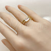 Oro Laminado Multi Stone Ring, Gold Filled Style Paperclip Design, with White Cubic Zirconia and White Micro Pave, Polished, Golden Finish, 01.424.0024 (One size fits all)