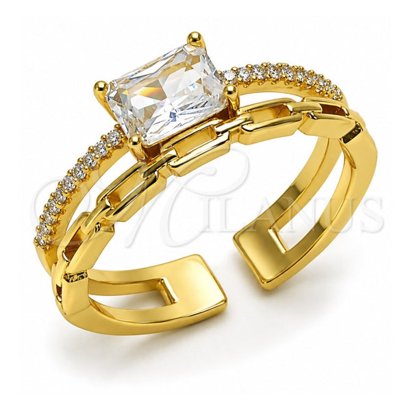 Oro Laminado Multi Stone Ring, Gold Filled Style Paperclip Design, with White Cubic Zirconia and White Micro Pave, Polished, Golden Finish, 01.424.0024 (One size fits all)