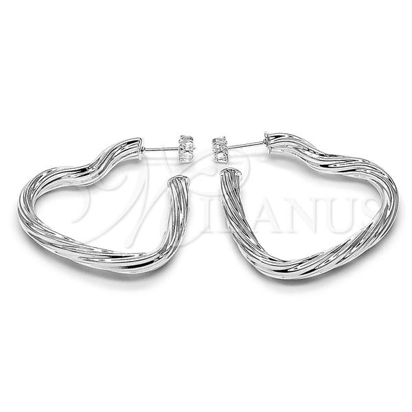Rhodium Gold Filled Medium Hoop, Heart and Hollow Design, Polished, Silver Finish, 02.170.0603.40