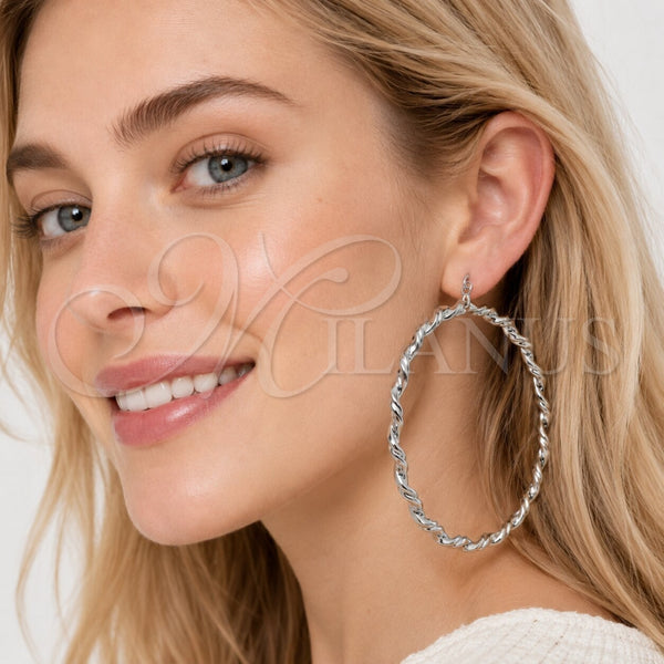 Rhodium Gold Filled Extra Large Hoop, Twist Design, Polished, Rhodium Finish, 02.170.0606.80