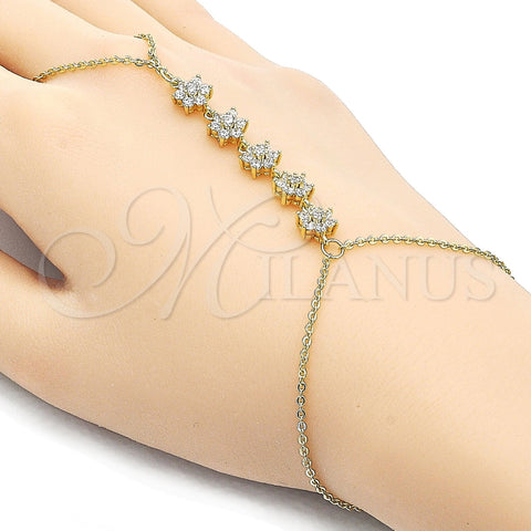 Oro Laminado Fancy Bracelet, Gold Filled Style Flower Design, with White Cubic Zirconia, Polished, Golden Finish, 03.213.0443.07 (Thickness, 7 Inches Length)