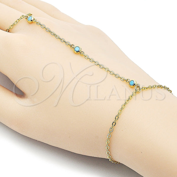 Oro Laminado Fancy Bracelet, Gold Filled Style Rolo Design, with Turquoise Cubic Zirconia, Polished, Golden Finish, 03.417.0013.07 (02 MM Thickness, 7 Inches Length)