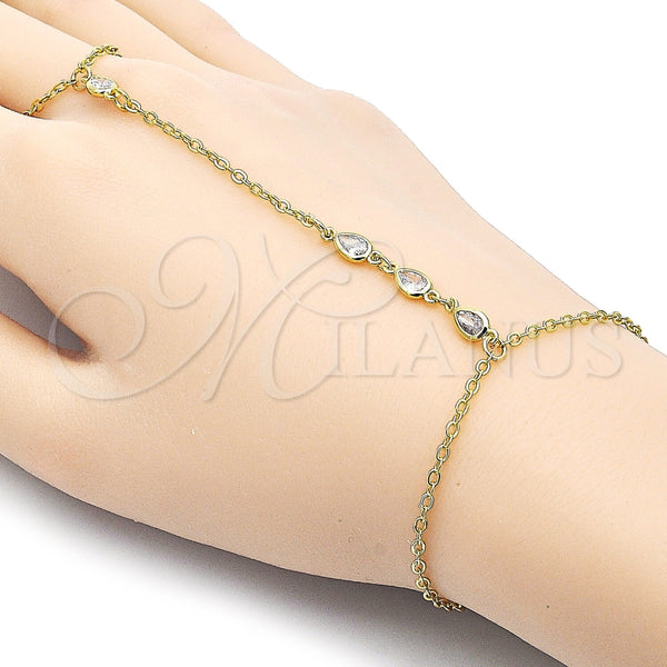 Oro Laminado Fancy Bracelet, Gold Filled Style Teardrop and Rolo Design, with White Cubic Zirconia, Polished, Golden Finish, 03.417.0015.07 (Thickness, 7 Inches Length)