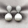 Rhodium Gold Filled Long Earring, Ball and Teardrop Design, with White Cubic Zirconia and Ivory Pearl, Polished, Rhodium Finish, 02.436.0060.1