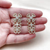 Oro Laminado Long Earring, Gold Filled Style Flower Design, with White Cubic Zirconia, Polished, Golden Finish, 02.436.0061