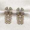 Oro Laminado Long Earring, Gold Filled Style Flower Design, with White Cubic Zirconia, Polished, Golden Finish, 02.436.0061