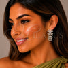 Rhodium Gold Filled Long Earring, Flower Design, with White Cubic Zirconia, Polished, Rhodium Finish, 02.436.0061.1