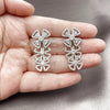 Rhodium Gold Filled Long Earring, Flower Design, with White Cubic Zirconia, Polished, Rhodium Finish, 02.436.0061.1
