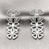 Rhodium Gold Filled Long Earring, Flower Design, with White Cubic Zirconia, Polished, Rhodium Finish, 02.436.0061.1