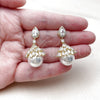 Rhodium Gold Filled Long Earring, Ball and Baguette Design, with White Cubic Zirconia and Ivory Pearl, Polished, Rhodium Finish, 02.436.0062