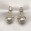 Rhodium Gold Filled Long Earring, Ball and Baguette Design, with White Cubic Zirconia and Ivory Pearl, Polished, Rhodium Finish, 02.436.0062