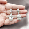 Oro Laminado Long Earring, Gold Filled Style Ball and Baguette Design, with White Cubic Zirconia and Ivory Pearl, Polished, Golden Finish, 02.436.0062.1