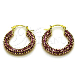 Oro Laminado Medium Hoop, Gold Filled Style with Ruby Cubic Zirconia, Polished, Golden Finish, 02.436.0063.4.25