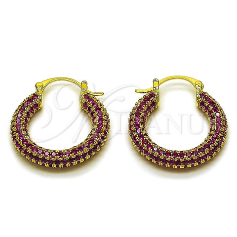 Oro Laminado Medium Hoop, Gold Filled Style with Ruby Cubic Zirconia, Polished, Golden Finish, 02.436.0063.4.25