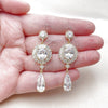 Oro Laminado Long Earring, Gold Filled Style Baguette and Cluster Design, with White Cubic Zirconia, Polished, Golden Finish, 02.436.0064